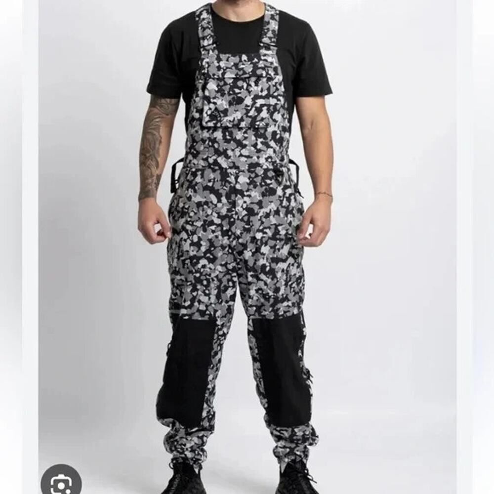 Nike ACG Woven Overalls Mens Large Black White Gray Camo Print AOP CI0417-010